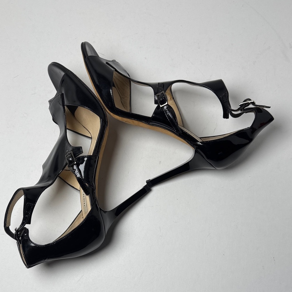JIMMY CHOO Lotus Glossy Black Patent Leather Cut Out Strappy 3" Heels Size 36 - Picture 5 of 15